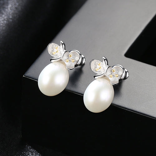 Classic Tiny White Pearl Inl Daisy Shape 925 Sterling Silver Stud Earrings for Women Delicate Earrings Fine Jewelry