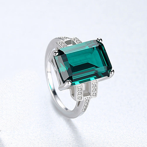 Exquisite 100% Silver 925 Sterling Finger Rings For Women Emerald Cut Big Size Engagement Ring Geometric Design Jewellery