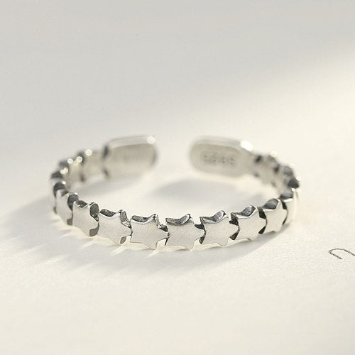 Exquisite Sterling Silver 925 Open Rings for Women Star Design Glossy Fascinating Bone Shaped Adjustable Ring Anniversary