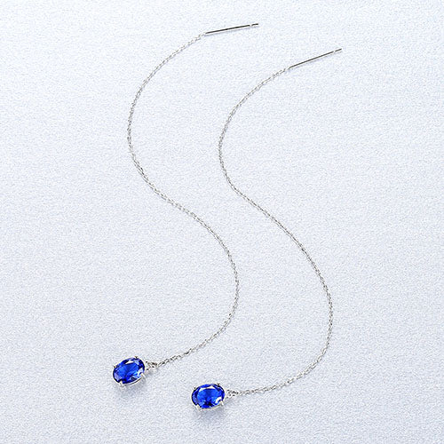 Genuine 925 Sterling Silver Link Chain Design Long Drop Earrings for Women Oval 5*7mm Topaz Dangle Earrring Fine Jewelry