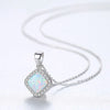 Genuine Sterling Silver Necklaces for Women Fine Jewellery Link Chain And Square Fire Opal Pendant Necklace Bijoux Femme