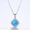 Genuine Sterling Silver Necklaces for Women Fine Jewellery Link Chain And Square Fire Opal Pendant Necklace Bijoux Femme