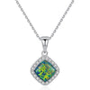 Genuine Sterling Silver Necklaces for Women Fine Jewellery Link Chain And Square Fire Opal Pendant Necklace Bijoux Femme