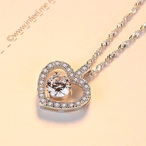 Heart Clear Cubic Zirconia Delicate Pendant with Chain Women's Necklaces Vintage CZ Crystal Charm Necklaces Jewelry Gifts