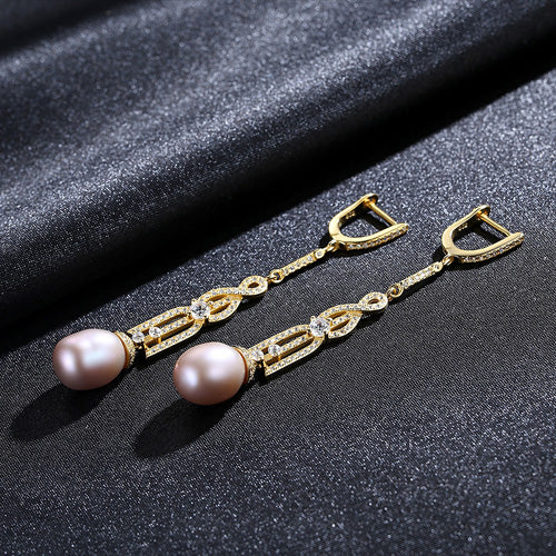 Luxury 925 Sterling Silver Long Earrings Natural Vintage Pearl Clip on Earring Bohemia Bijoux Accessories
