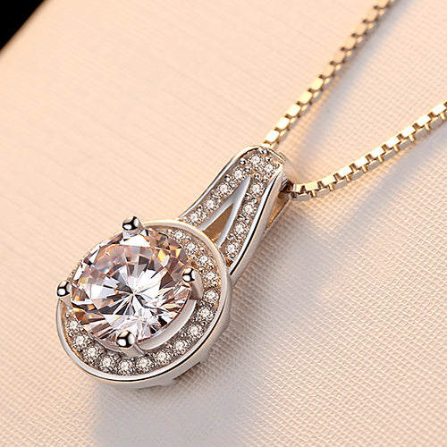 Luxury Real 925 Silver Cubic Zirconia Luxury Pendant Necklace Italy Box Chain Charm Necklace Fine Jewelry for Women Gift