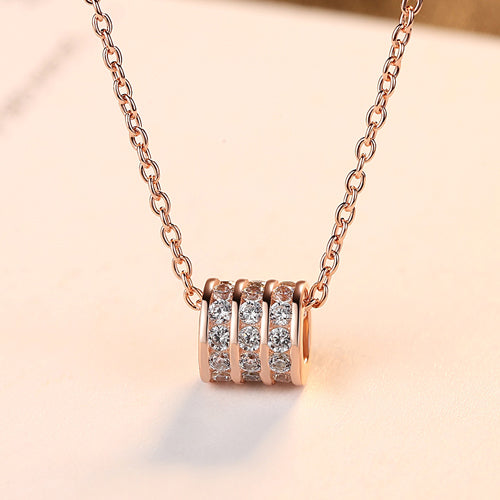 Micro CZ Inlaied Transfer Beads Pendant for Women Rose Gold 925 Sterling Silver Lovely Pendant Necklace Silver Jewellery
