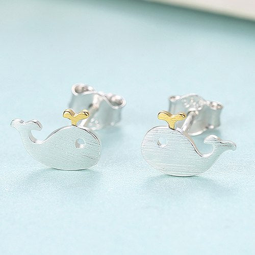 Minimalist Brush 925 Sterling Silver Stud Earrings for Women Cute Dolphin Animal Design Fashion Post Earring Fine Jewelry