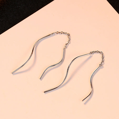 New Arrival Trendy Pure Silver Wavy Long Chain Minimalist Link Dangle Earrings For Women 925 Sterling Silver Brincos