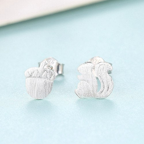 New Brand Sterling Silver 925 Animal Stud Earrings for Women Brushed Vivid Squirrel&Hazelnut Fashion Earring Fine Jewelry