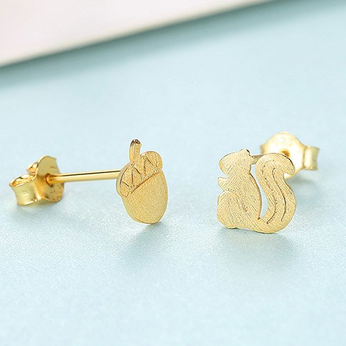 New Brand Sterling Silver 925 Animal Stud Earrings for Women Brushed Vivid Squirrel&Hazelnut Fashion Earring Fine Jewelry