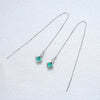 Pure 925 Sterling Silver Long Link Chain Dangle Earrings Fascinating 4mm Square Stone Boucles D'Oreilles Pour Les Femmes