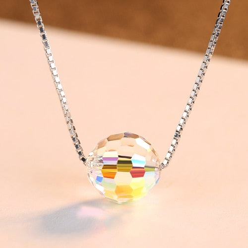 Pure 925 Sterling Silver Necklaces for Women Fine Jewelry Round Bead Crystal Ball Pendant Necklace Dating Wearing Jewelry
