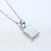 Pure 925 Sterling Silver Necklaces for Women Square Fire Opal Pendant Neckalce Box Chain 40+5cm Female Fine Jewelry Gifts