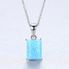 Pure 925 Sterling Silver Necklaces for Women Square Fire Opal Pendant Neckalce Box Chain 40+5cm Female Fine Jewelry Gifts