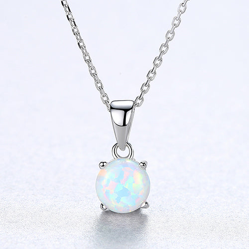 Pure Sterling Silver 925 Necklaces for Women Colorful Round Fire Opal Pendant Necklace Exquisite Jewellery Christma Gifts