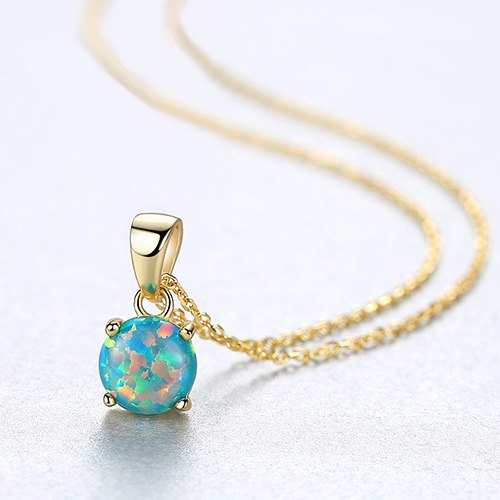 Pure Sterling Silver 925 Necklaces for Women Colorful Round Fire Opal Pendant Necklace Exquisite Jewellery Christma Gifts