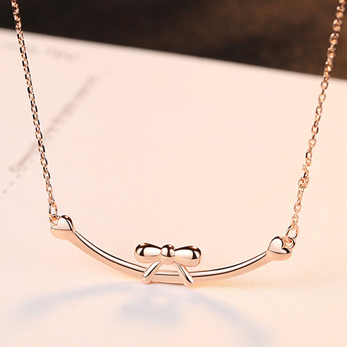Rose Gold 925 Sterling Silver Bowknot Pendant Necklace Popular Women Simple Rosette Chain Necklaces Jewelry Brincos Gift
