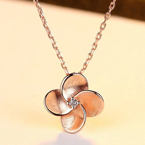 Rose Gold Color 925 Sterling Silver Necklace For Women Stipple Finish Flower Shape Pendant Necklace Collares De Moda 2020