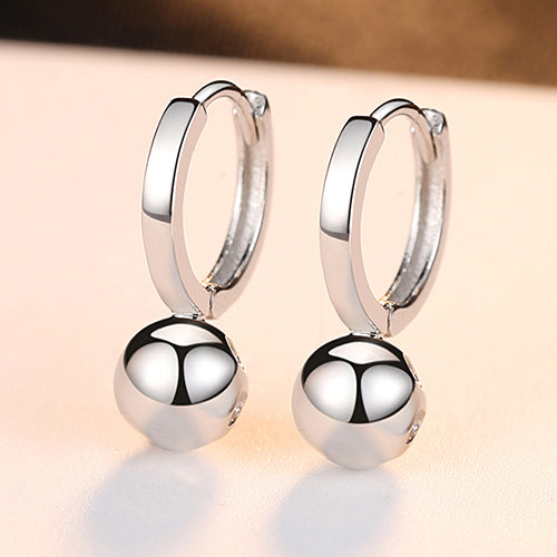 Round 925 Silver Ball Hoop Earrings Real 925 Sterling Silver Vintage Ball Earrings for Women Trendy Jewelry Gift