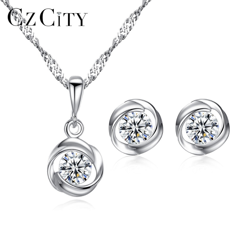 Simple Single One Carat 925 Sterling Silver Flower Wedding Engagement Jewelry Sets for Bridals Women Silver Jewelry Set