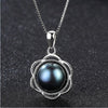 The Latest 100% Natural 8-8.5mm Black Gr Pearl Flower Shape Trendy Pendant Necklace with 925 Sterling Silver