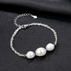 Trendy 925 Sterling Silver Charms Women Love Chain Link Natural Pearl Bracelet Size Adjustable for Lady Bangles Jewelry