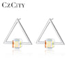 Triangle Design 925 Sterling Silver Stud Earrings for Women Created Crystal Big Post Earring Fine Jewelry Christmas Gifts