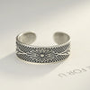 Vintage Sterling Silver 925 Solid Open Rings for Women Embossment Flower Design Retro Finger Adjustable Ring Carving S925
