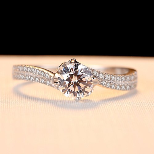 Wedding Rings for Women Tiny CZ Paved with One Carat Zircon 925 Sterling Silver Engagement Finger Ring Bague Femme SR0023