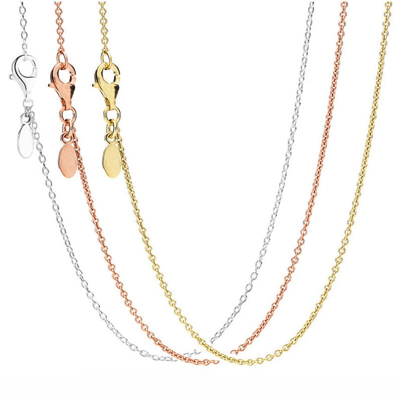 Cadena con cierre de langosta para pulsera Pandora, collar de eslabones de oro rosa clásico Original para pulsera de cuentas de plata 925, joyería DIY