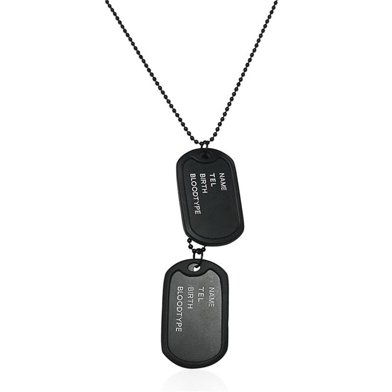 Cadena de eslabones estilo militar para hombre, colgante con letras de cuatro filas, doble fila, color negro