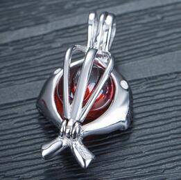 Cage Pendant Gifts For Women Silver Necklace Round Beads 8mm Garnet Stone Couple Pendants Jewelry Making 13x24mm