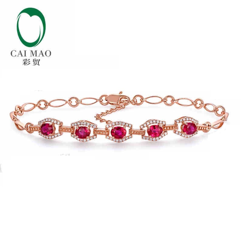 18KT/750 Rose Gold 1.68 ct Natural Ruby & 0.32 ct Round Cut Diamond Engagement Gemstone Bracelets Jewelry