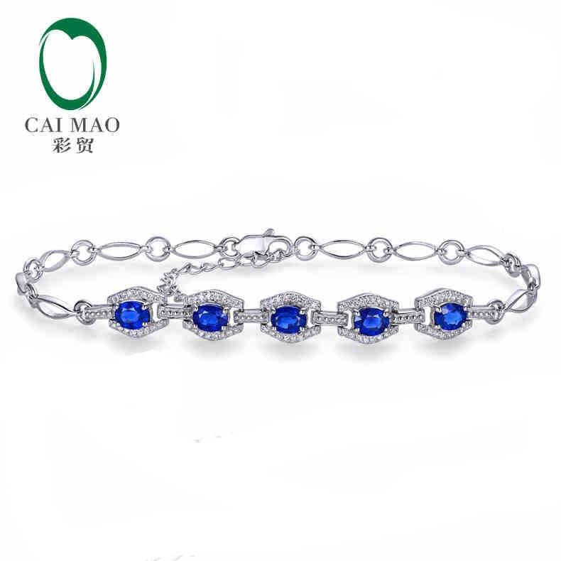 18KT/750 White Gold 1.82 ct Natural Blue Sapphire & 0.28 ct Full Cut Diamond Engagement Gemstone Bracelets Jewelry