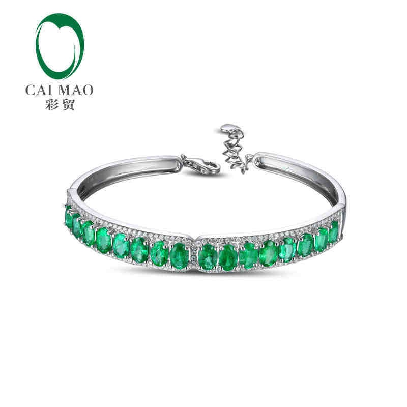 8.0 ct Natural Emerald 18KT/750 White Gold 0.7 ct Full Cut Diamond Bracelet bangle Jewelry Gemstone