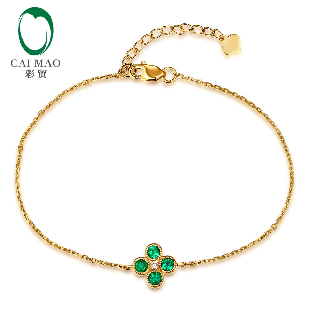 Jewelry 0.53ct Natural Emerald & Diamond 18k Yellow Gold Engagement Chain Bracelet