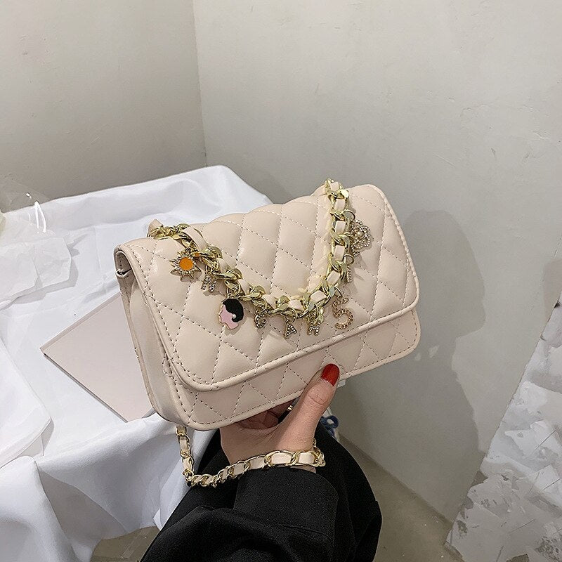 Candy Color Graceful Women's Bag 2022 Chain Single Shoulder Slant Ring Bag Simple Metal Decoration Small Square