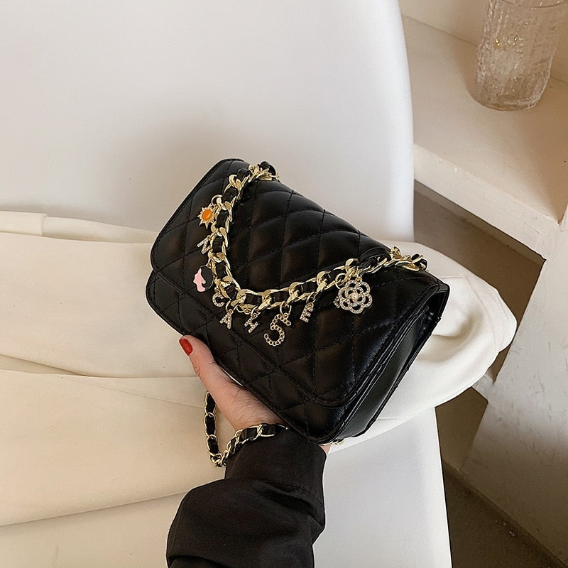 Candy Color Graceful Women's Bag 2022 Chain Single Shoulder Slant Ring Bag Simple Metal Decoration Small Square