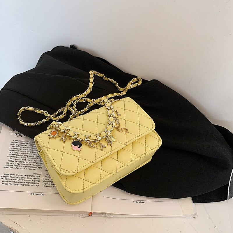 Candy Color Graceful Women's Bag 2022 Chain Single Shoulder Slant Ring Bag Simple Metal Decoration Small Square
