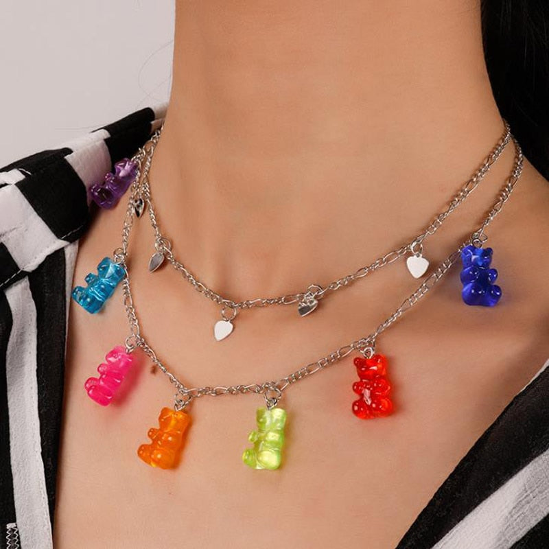 Candy Color Gummy Mini Bear Necklace for Women Christmas Gifts  Collare Star Pendants Necklaces Jewelry Femme Bijoux