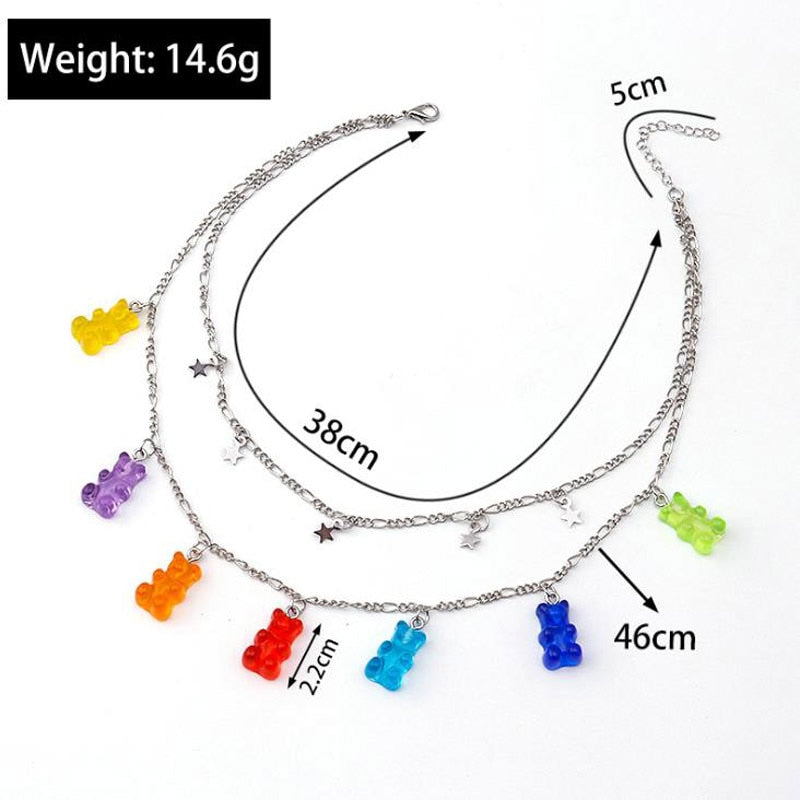 Candy Color Gummy Mini Bear Necklace for Women Christmas Gifts  Collare Star Pendants Necklaces Jewelry Femme Bijoux
