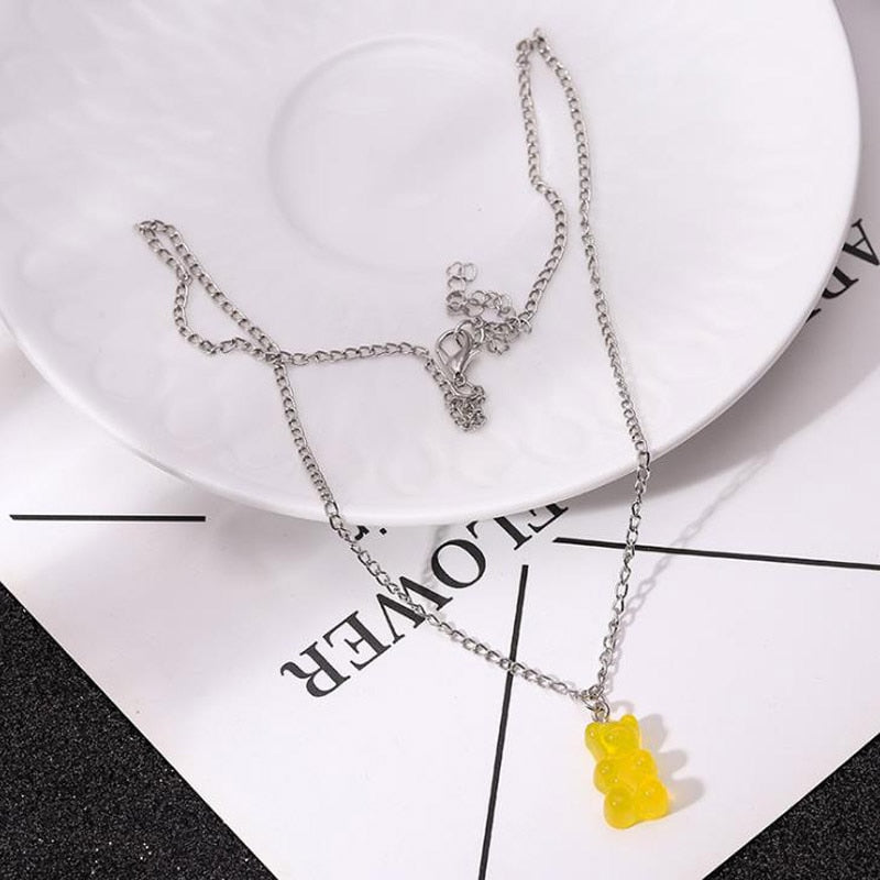 Candy Color Gummy Mini Bear Necklace for Women Christmas Gifts  Collare Star Pendants Necklaces Jewelry Femme Bijoux