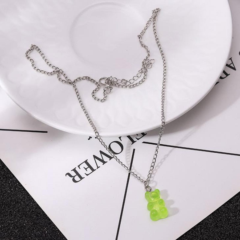 Candy Color Gummy Mini Bear Necklace for Women Christmas Gifts  Collare Star Pendants Necklaces Jewelry Femme Bijoux