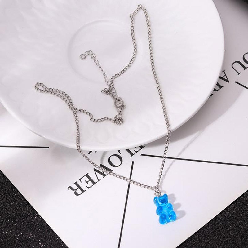 Candy Color Gummy Mini Bear Necklace for Women Christmas Gifts  Collare Star Pendants Necklaces Jewelry Femme Bijoux
