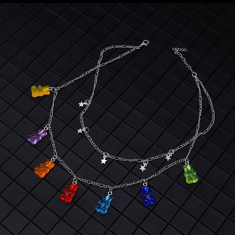 Candy Color Gummy Mini Bear Necklace for Women Christmas Gifts  Collare Star Pendants Necklaces Jewelry Femme Bijoux