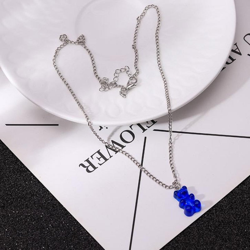 Candy Color Gummy Mini Bear Necklace for Women Christmas Gifts  Collare Star Pendants Necklaces Jewelry Femme Bijoux