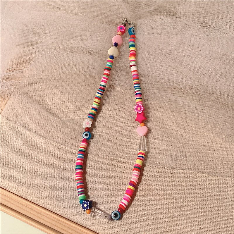 Candy Color Strawberry Apple Lemon Watermelon Star Pearl Fruit Soft Pottery Necklace For Women party Jewelry 2021 New