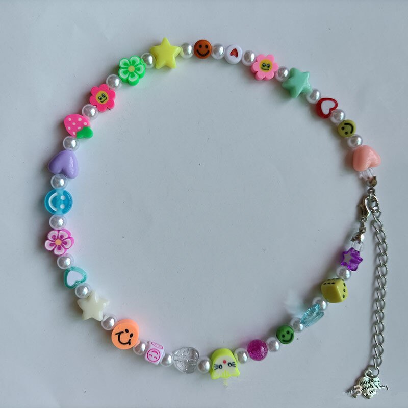 Candy Color Strawberry Apple Lemon Watermelon Star Pearl Fruit Soft Pottery Necklace For Women party Jewelry 2021 New