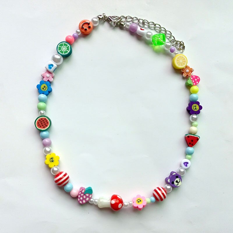 Candy Color Strawberry Apple Lemon Watermelon Star Pearl Fruit Soft Pottery Necklace For Women party Jewelry 2021 New